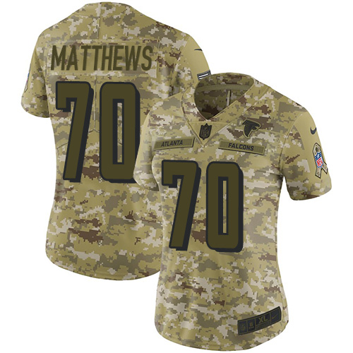 Personalized Falcons #70 Jake Matthews Camo Women’s Stitched Football Limited 2018 Salute to Service Jersey