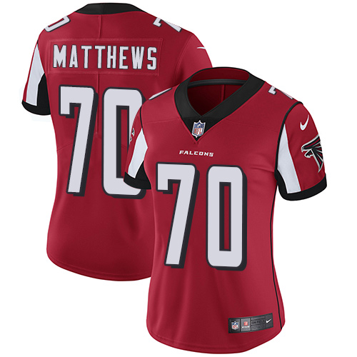 Personalized Falcons #70 Jake Matthews Red Team Color Women’s Stitched Football Untouchable Limited Jersey