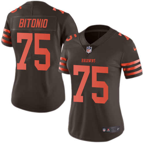 Personalized Browns #75 Joel Bitonio Brown Women’s Stitched Football Limited Rush Jersey