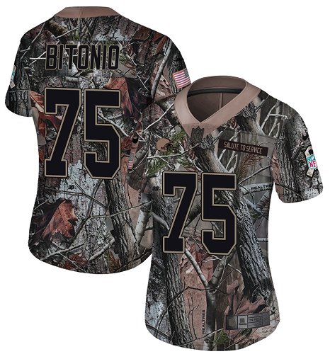 Personalized Browns #75 Joel Bitonio Camo Women’s Stitched Football Limited Rush Realtree Jersey