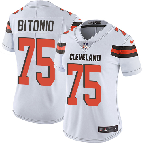 Personalized Browns #75 Joel Bitonio White Women’s Stitched Football Untouchable Limited Jersey