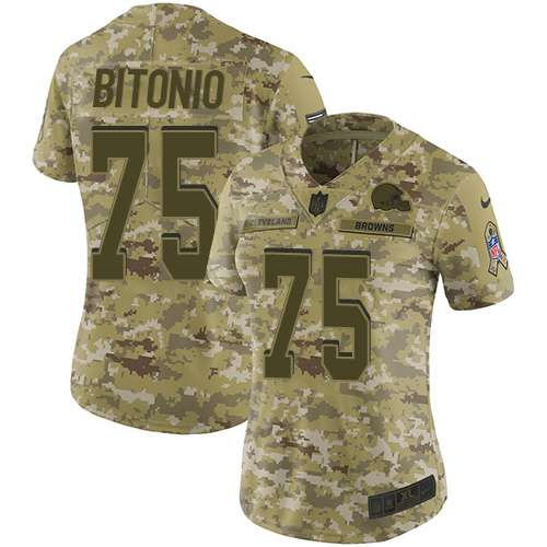 Personalized Browns #75 Joel Bitonio Camo Women’s Stitched Football Limited 2018 Salute to Service Jersey