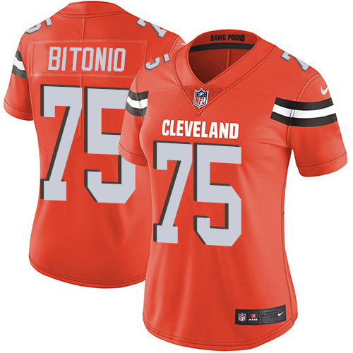 Personalized Browns #75 Joel Bitonio Orange Alternate Women’s Stitched Football Untouchable Limited Jersey