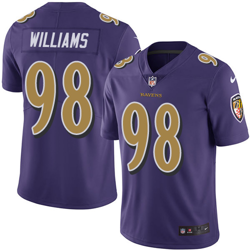 Personalized Ravens #98 Brandon Williams Purple Youth Stitched Football Limited Rush Jersey