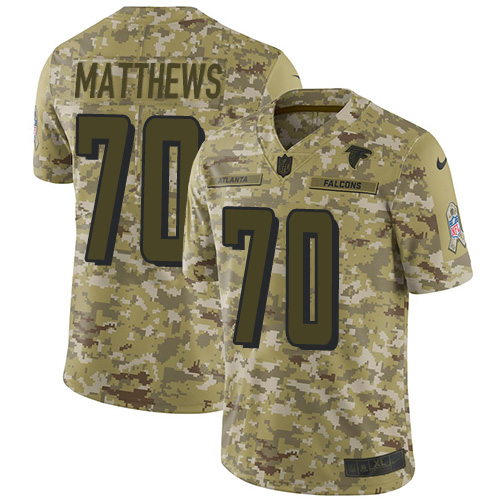 Personalized Falcons #70 Jake Matthews Camo Youth Stitched Football Limited 2018 Salute to Service Jersey