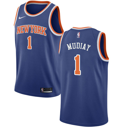 Personalized Knicks #1 Emmanuel Mudiay Blue Basketball Swingman Icon Edition Jersey