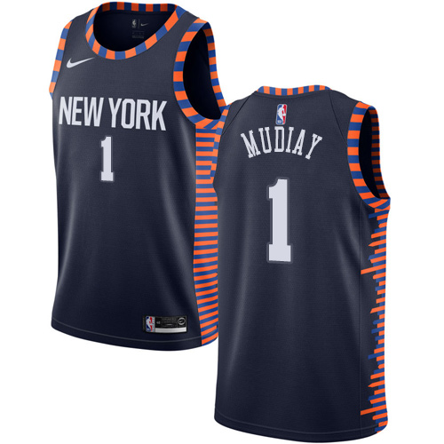 Personalized Knicks #1 Emmanuel Mudiay Navy Basketball Swingman City Edition 2018 19 Jersey