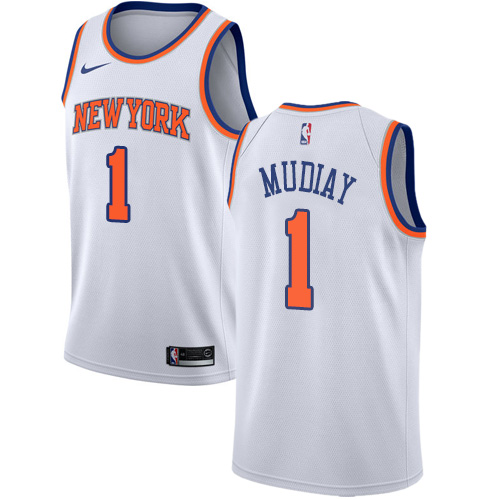 Personalized Knicks #1 Emmanuel Mudiay White Basketball Swingman Association Edition Jersey