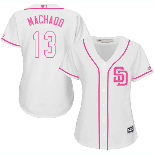 Personalized Women’s Padres #13 Manny Machado White Pink Fashion Women’s Stitched Baseball Jersey