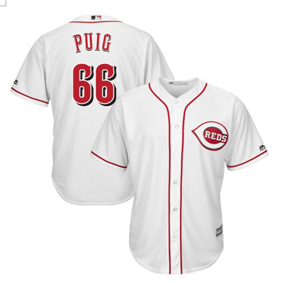 Personalized Reds 66 Yasiel Puig White Cool Base Jersey