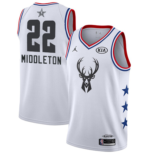 Personalized Bucks #22 Khris Middleton White Basketball Jordan Swingman 2019 All-Star Game Jersey