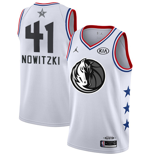 Personalized Mavericks #41 Dirk Nowitzki White Basketball Jordan Swingman 2019 All-Star Game Jersey