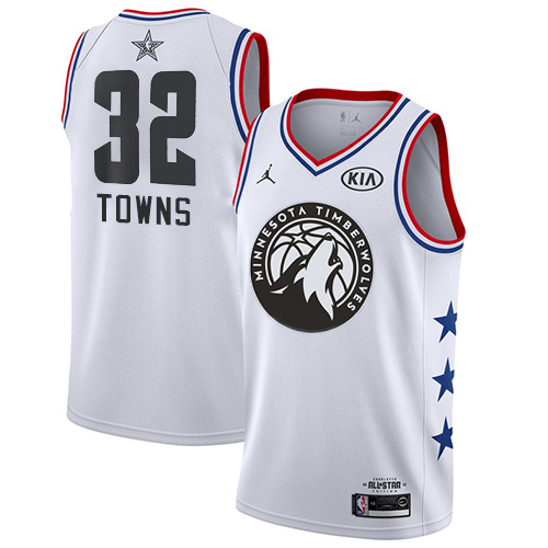 Personalized Timberwolves #32 Karl-Anthony Towns White Basketball Jordan Swingman 2019 All-Star Game Jersey