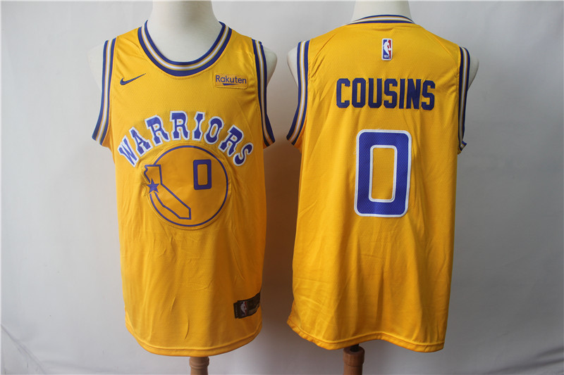 Personalized Warriors 0 DeMarcus Cousins Yellow Throwback Swingman Jersey