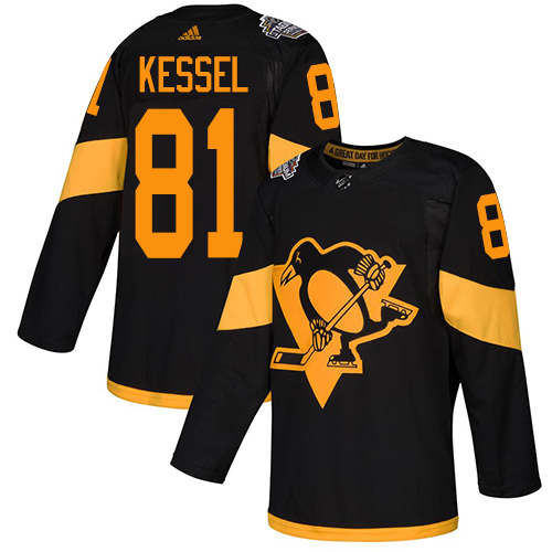 Personalized Youth Penguins #81 Phil Kessel Black Authentic 2019 Stadium Series Stitched Youth Hockey Jersey
