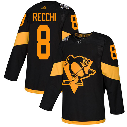 Personalized Penguins #8 Mark Recchi Black Authentic 2019 Stadium Series Stitched Hockey Jersey