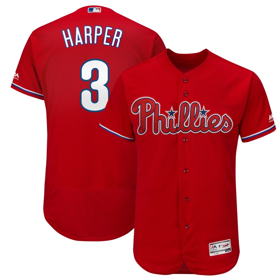 Personalized Men’s Philadelphia Phillies #3 Bryce Harper Red Flexbase Jersey
