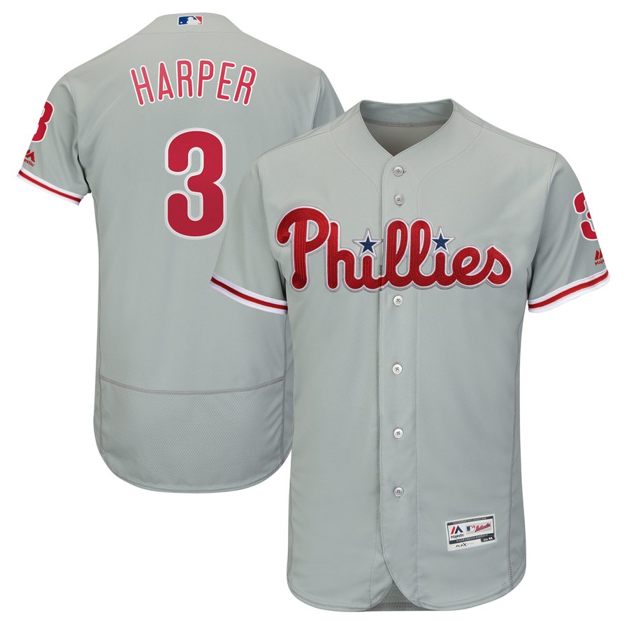 Personalized Men’s Philadelphia Phillies #3 Bryce Harper Gray Road Flexbase Jersey