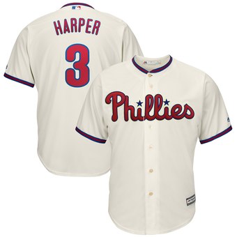 Personalized Men’s Philadelphia Phillies #3 Bryce Harper Cream Alternate Cool Base Jersey