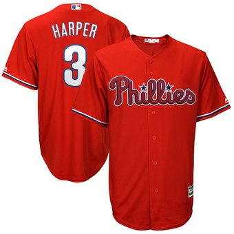 Personalized Men’s Philadelphia Phillies #3 Bryce Harper Majestic Scarlet Cool Base Jersey