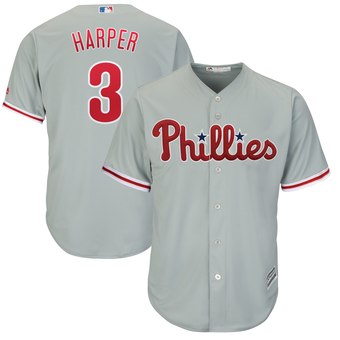Personalized Men’s Philadelphia Phillies #3 Bryce Harper Majestic Gray Cool Base Player Jersey