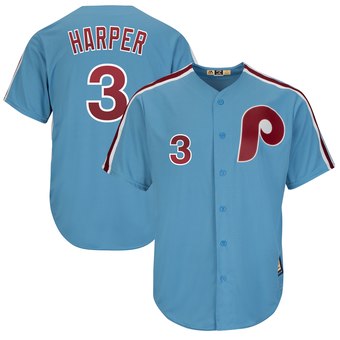 Personalized Men’s Philadelphia Phillies #3 Bryce Harper Majestic Light Blue Cool Base Cooperstown Jersey
