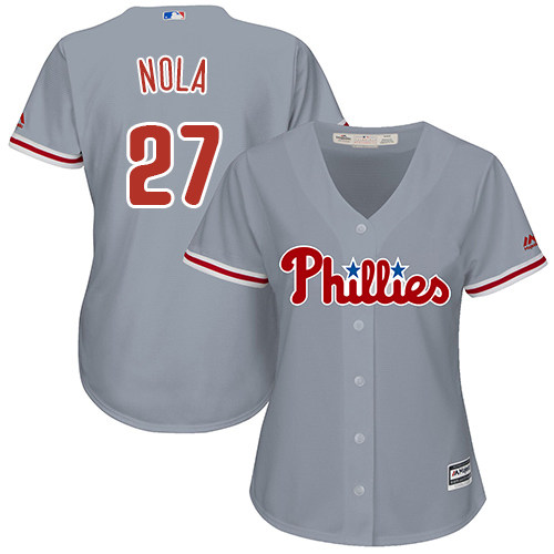 Personalized Women Philadelphia Phillies #27 Aaron Nola Grey Road MLB Jersey