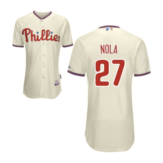 Personalized Men’s Philadelphia Phillies #27 Aaron Nola Cream Cool Base MLB Jersey