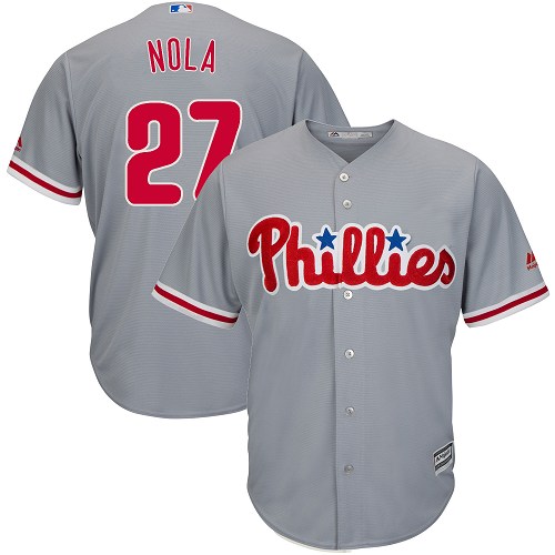 Personalized Men’s Philadelphia Phillies #27 Aaron Nola Grey Road Cool Base MLB Jersey