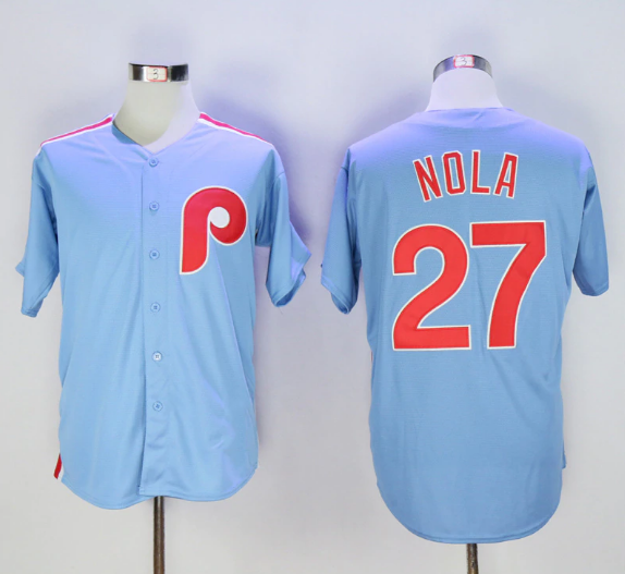 Personalized Men’s Philadelphia Phillies #27 Aaron Nola Light Blue Cool Base Cooperstown Jersey