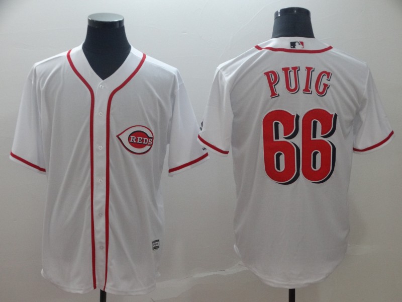 Personalized Reds 66 Yasiel Puig White Cool Base Jersey