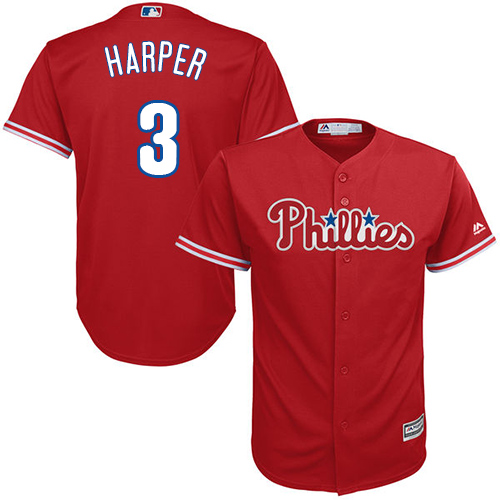 Personalized Youth Phillies #3 Bryce Harper Red Cool Base Stitched Youth Baseball Jersey