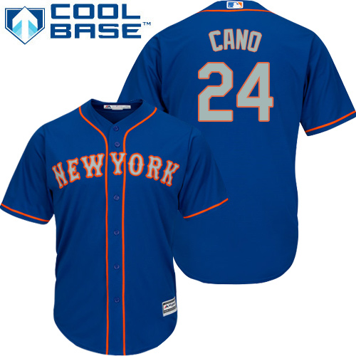 Personalized Youth Mets #24 Robinson Cano Blue(Grey NO.) Cool Base Stitched Youth Baseball Jersey