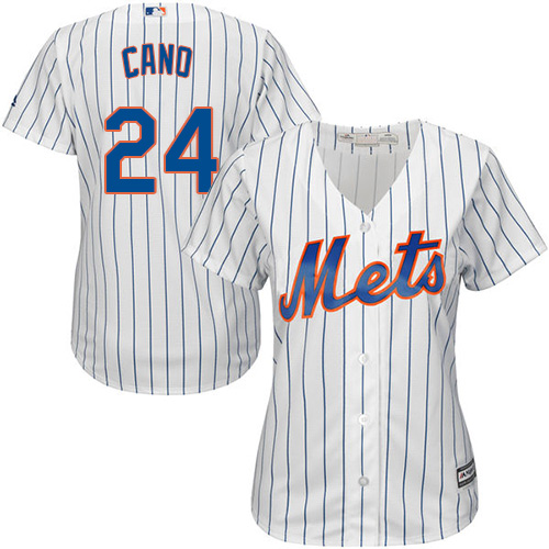 Personalized Women’s Mets #24 Robinson Cano White(Blue Strip) Women’s Home Stitched Baseball Jersey