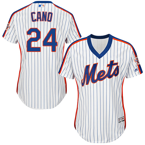Personalized Women’s Mets #24 Robinson Cano White(Blue Strip) Alternate Women’s Stitched Baseball Jersey