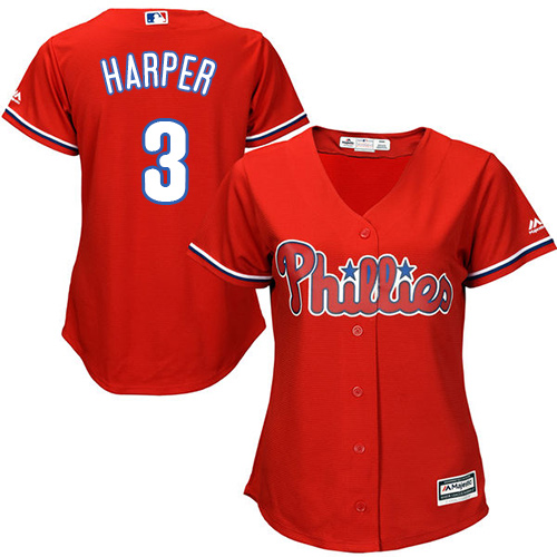 Personalized Women’s Phillies #3 Bryce Harper Red Alternate Women’s Stitched Baseball Jersey