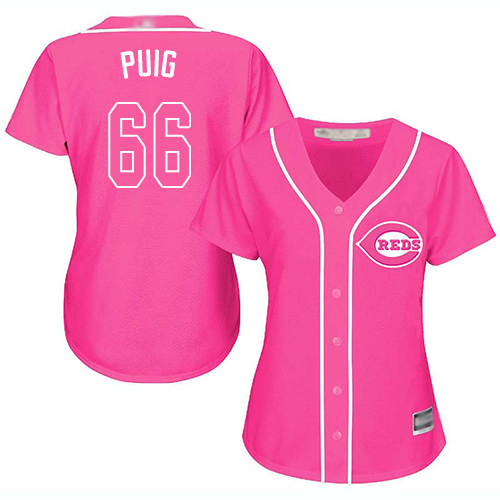 Personalized Reds #66 Yasiel Puig Pink Fashion Women’s Stitched Baseball Jersey