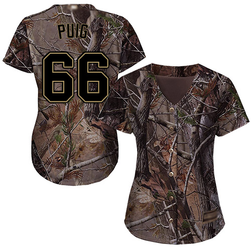 Personalized Reds #66 Yasiel Puig Camo Realtree Collection Cool Base Women’s Stitched Baseball Jersey