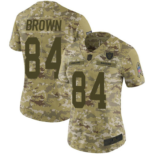 Personalized Raiders #84 Antonio Brown Camo Women’s Stitched Football Limited 2018 Salute to Service Jersey