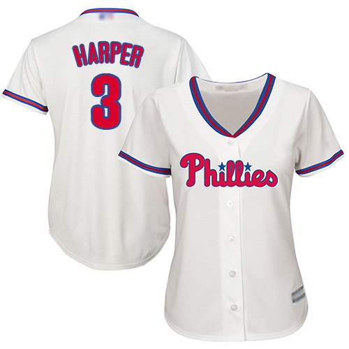 Personalized Phillies #3 Bryce Harper Cream Alternate Women’s Stitched Baseball Jersey