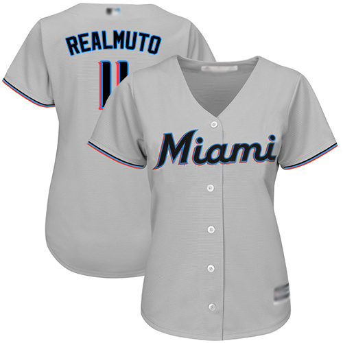 Personalized Marlins #11 JT Realmuto Grey Road Women’s Stitched Baseball Jersey