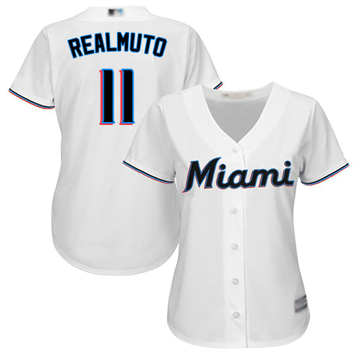 Personalized Marlins #11 JT Realmuto White Home Women’s Stitched Baseball Jersey