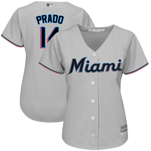 Personalized Marlins #14 Martin Prado Grey Road Women’s Stitched Baseball Jersey