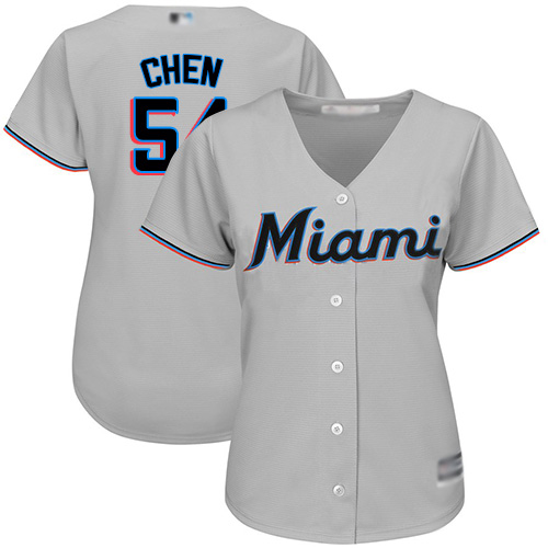 Personalized Marlins #54 Wei-Yin Chen Grey Road Women’s Stitched Baseball Jersey