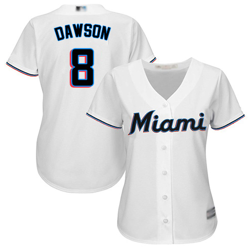 Personalized Marlins #8 Andre Dawson White Home Women’s Stitched Baseball Jersey