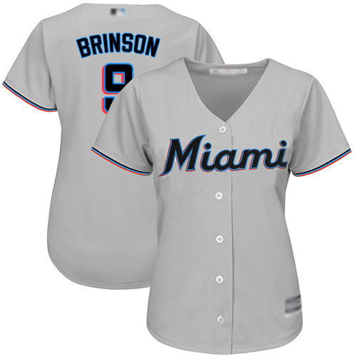 Personalized Marlins #9 Lewis Brinson Grey Road Women’s Stitched Baseball Jersey