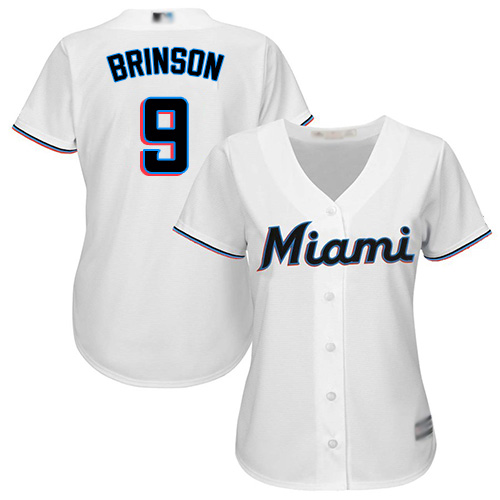 Personalized Marlins #9 Lewis Brinson White Home Women’s Stitched Baseball Jersey