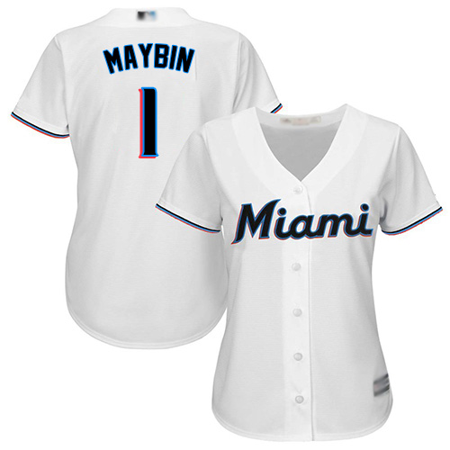 Personalized Marlins #1 Cameron Maybin White Home Women’s Stitched Baseball Jersey