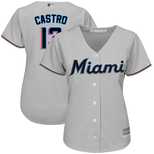 Personalized Marlins #13 Starlin Castro Grey Road Women’s Stitched Baseball Jersey