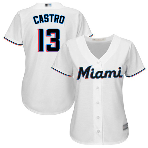 Personalized Marlins #13 Starlin Castro White Home Women’s Stitched Baseball Jersey